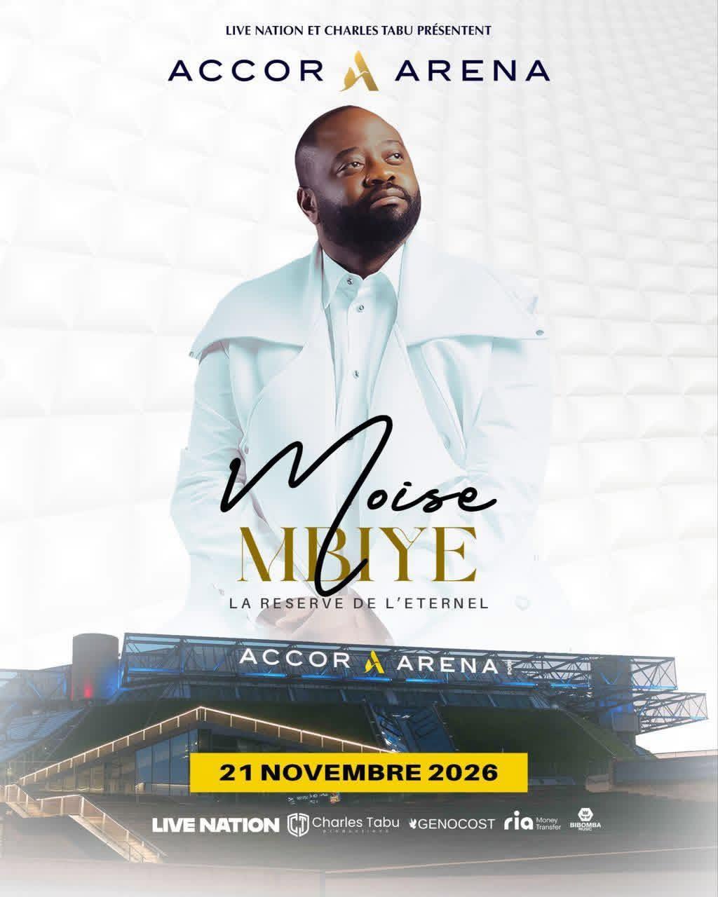 Affiche officielle de Moïse Mbiye à l’Accor Arena de Paris le 21 novembre 2026
